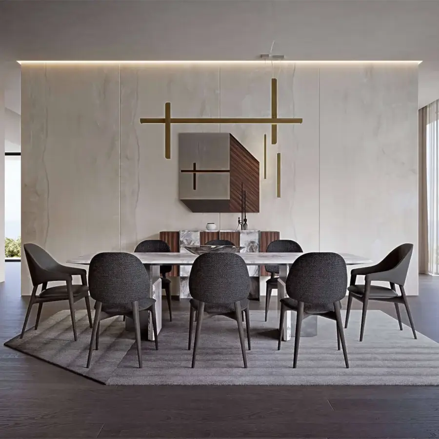 Elegant Zanaboni Egle chair with sculpted solid wood and expertly tailored premium leather upholstery in dark gray with satin metal accents