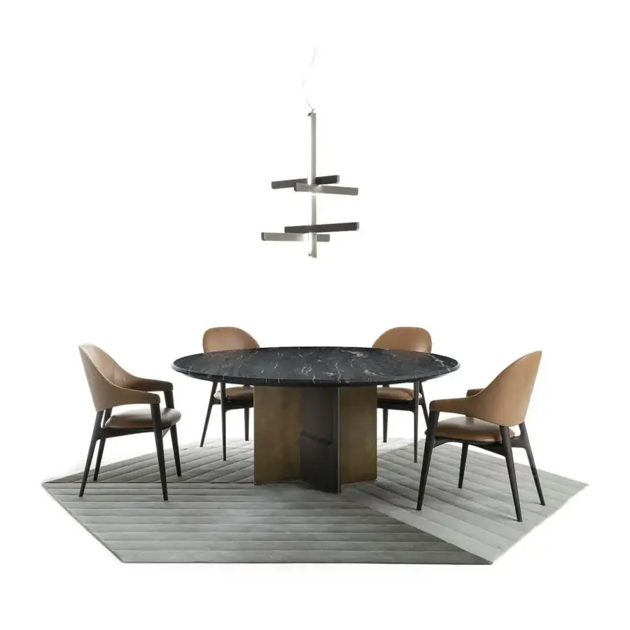 Exceptional Zanaboni Kalos table with polished black marble tabletop and satin-finish wood base crafted in Italy
