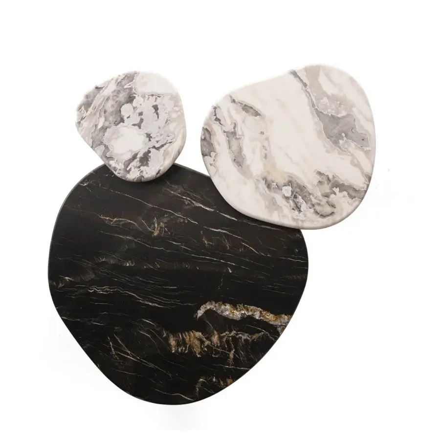 Superior Zanaboni Cloud side table crafted with dark black marble and cloudy silver accents displaying polished surfaces