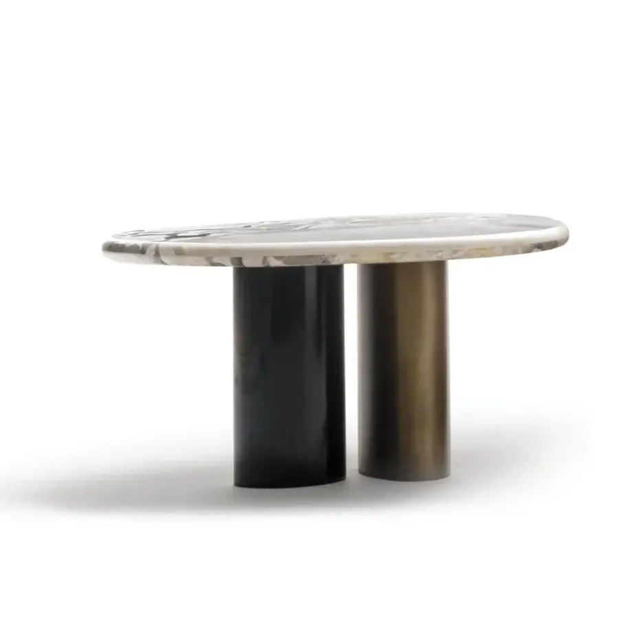 Distinguished Zanaboni Cloud coffee table with precious marble and dual-leg system in brushed black metal plus cloudy silver finish
