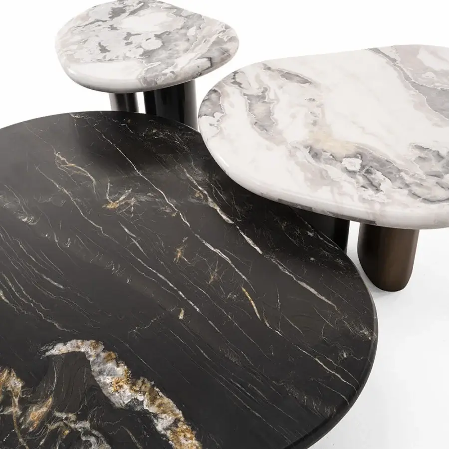 Exceptional Zanaboni Cloud coffee table with precious marble and glossy finish in dark and silver tones