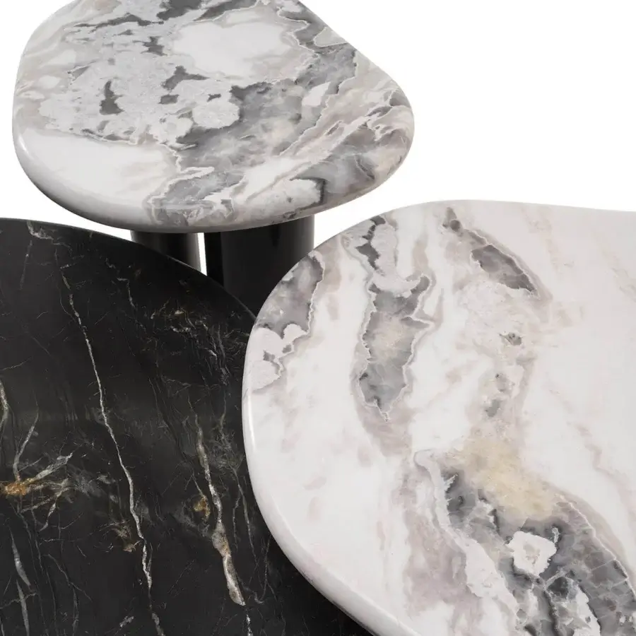 Exceptional Zanaboni Cloud coffee table with a precious marble top and dual-leg system in brushed black metal and cloudy silver finish