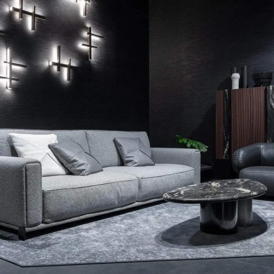 Exceptional Zanaboni Cloud coffee table with a glossy black and gray veined marble top and dual brushed metal legs
