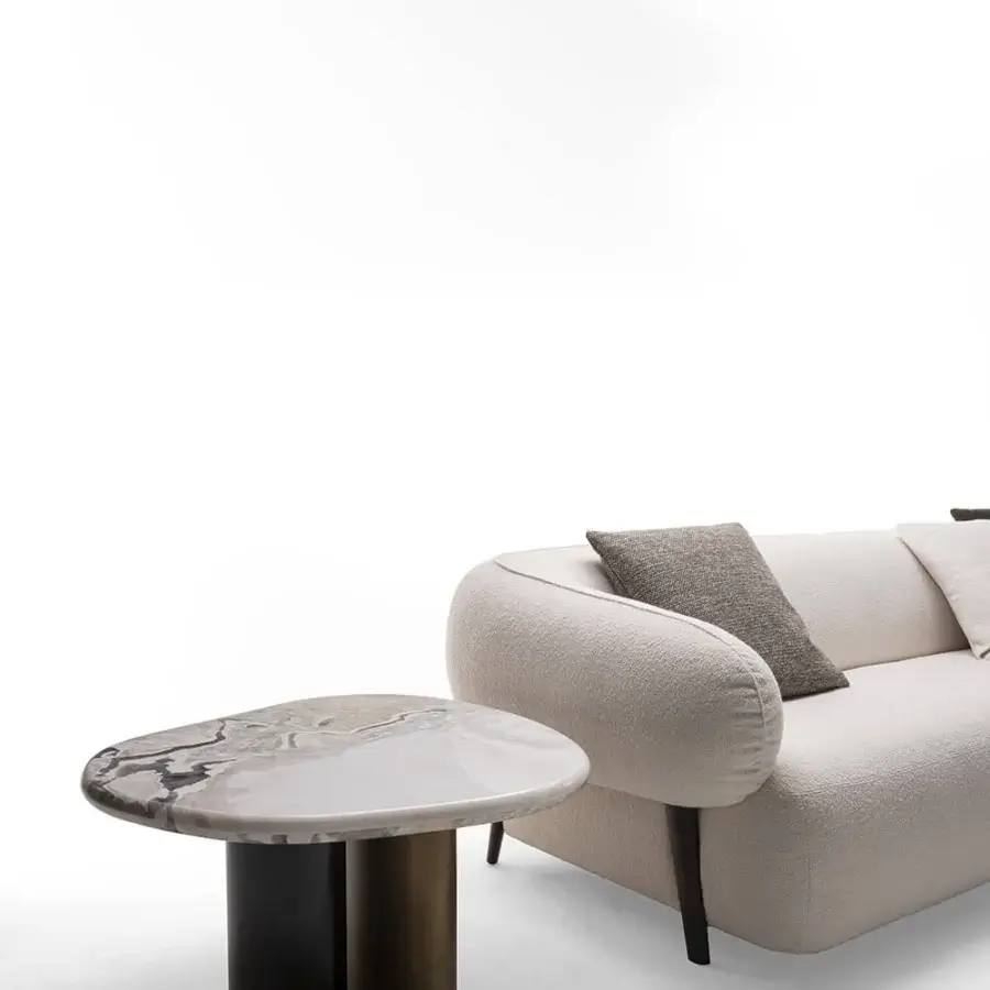 Captivating Zanaboni Cloud coffee table with precious marble displaying gray and beige veining in brushed black metal and cloudy silver finish