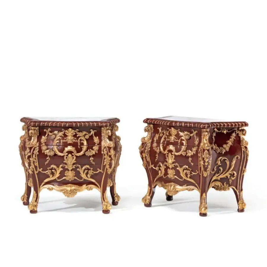 Lavish Armando Rho A1370 nightstand crafted in solid beech wood with gold leaf and luminous marble top