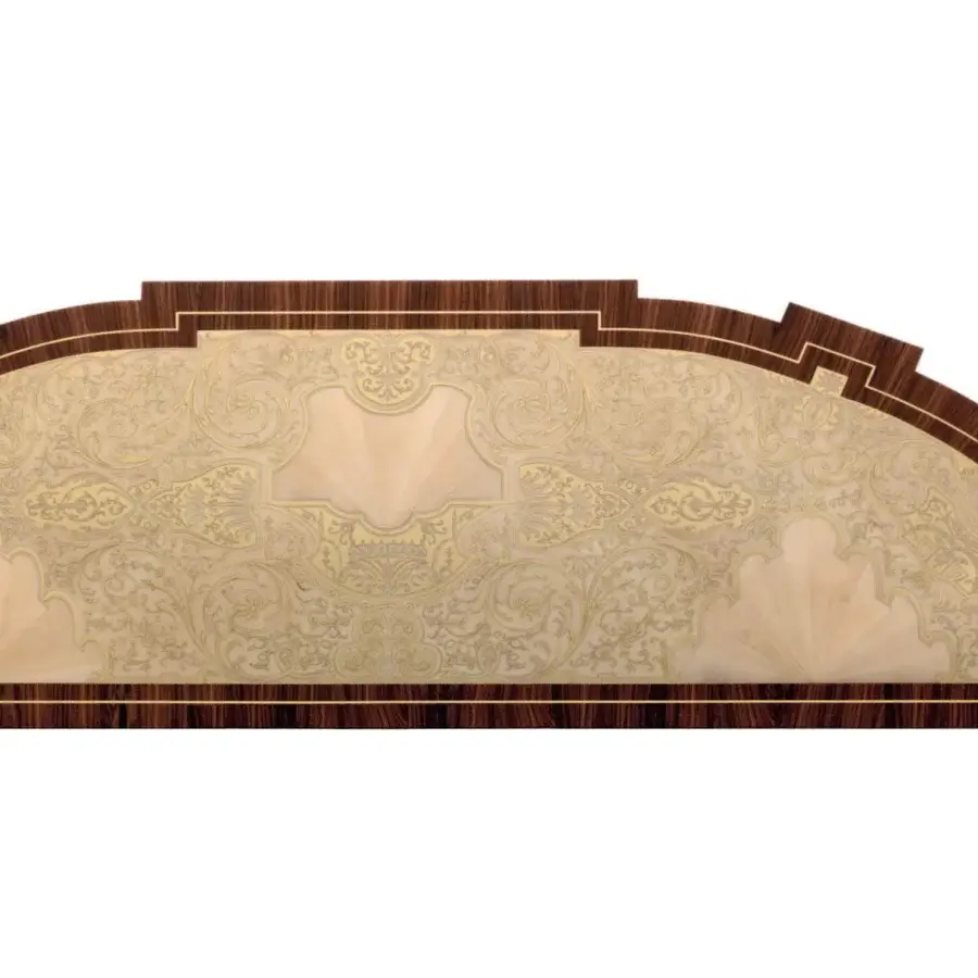 Superior Armando Rho A1426 sideboard crafted in rosewood and sycomore frisée with delicate brass inlays and carved white ceramic details