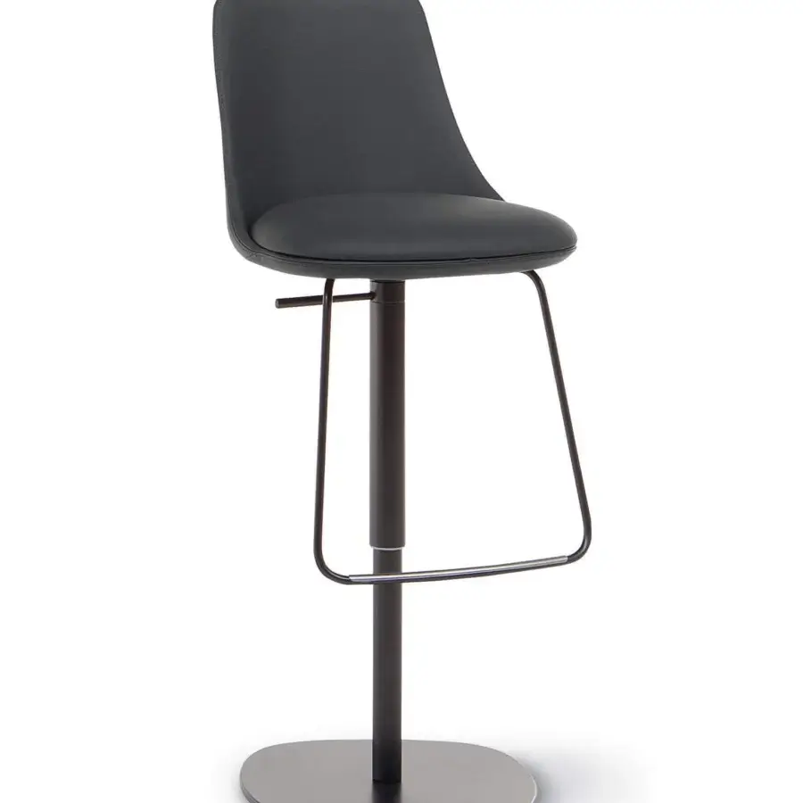 Distinguished Bonaldo Itala Too stool upholstered in dark synthetic material or leather with a matte metal frame and footrest