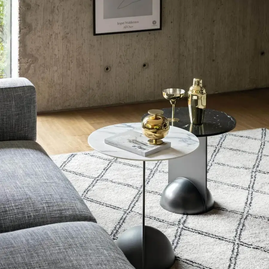 Superior Bonaldo Combination side tables with white and black tabletops and matte dark gray bases crafted in Italy