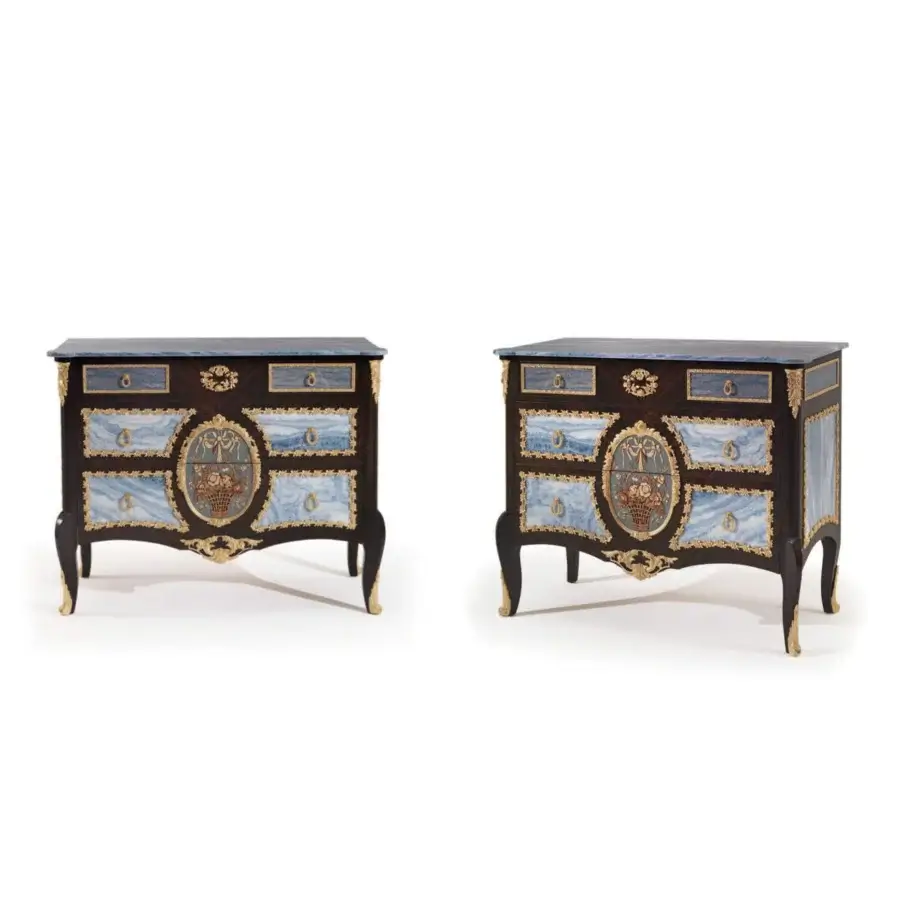 Exceptional Armando Rho A1400 & A1424 dresser in dark brown with smoked eucalyptus wood and Azul Bahia marble accents crafted in Italy