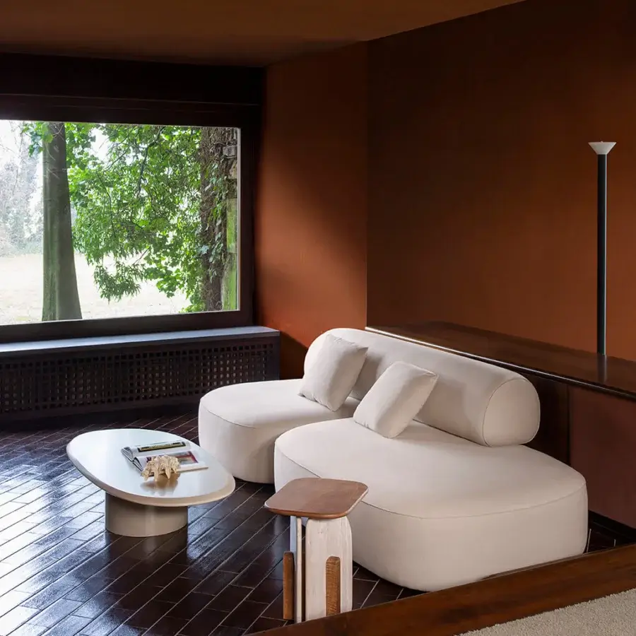 Superior Carpanese Home Slabs side table built in wood with a smooth satin finish and fragmented stacked form