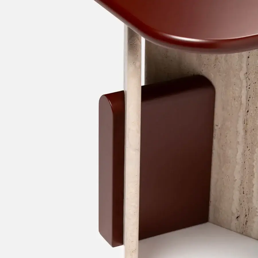 Distinguished Carpanese Home Slabs side table built with glossy reddish-brown material and light-colored stone in a contemporary design