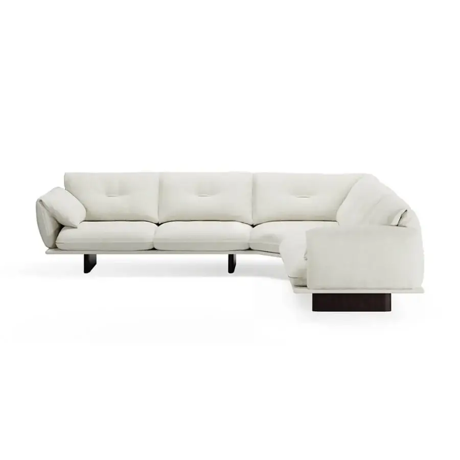 Exceptional Borzalino Connor sectional sofa with neutral woven fabric upholstery and integrated marble side table