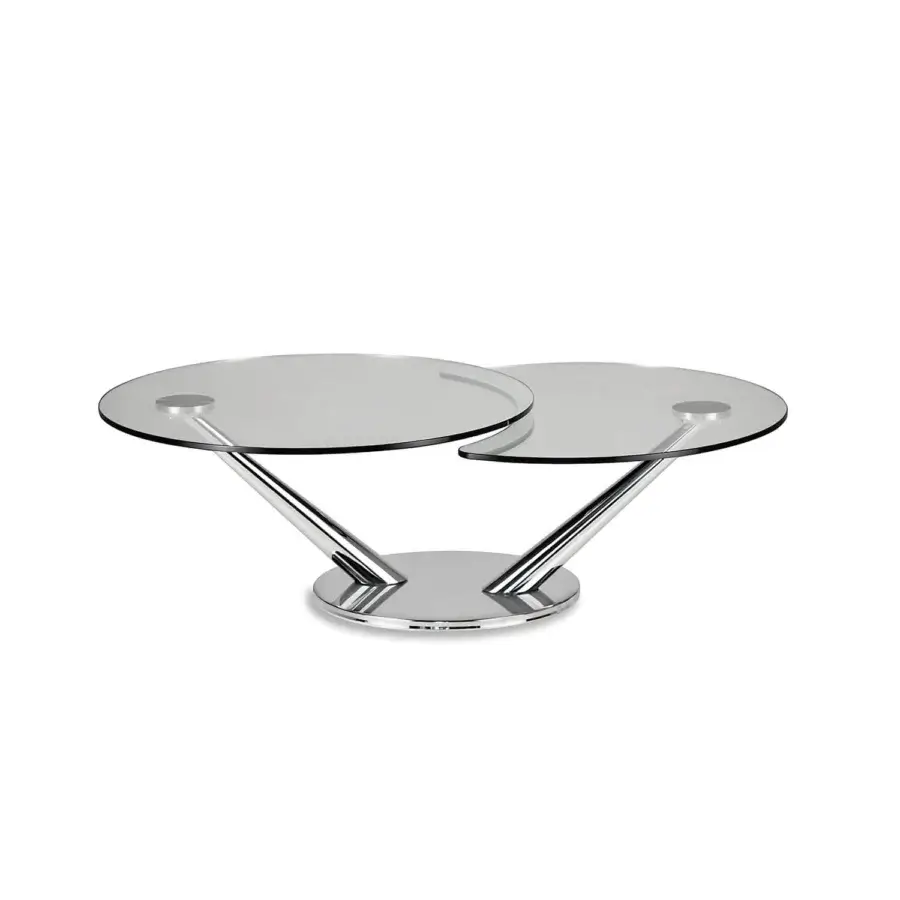 Distinguished Naos Abra coffee table built with synchronized revolving glass tops and painted steel base crafted in Italy