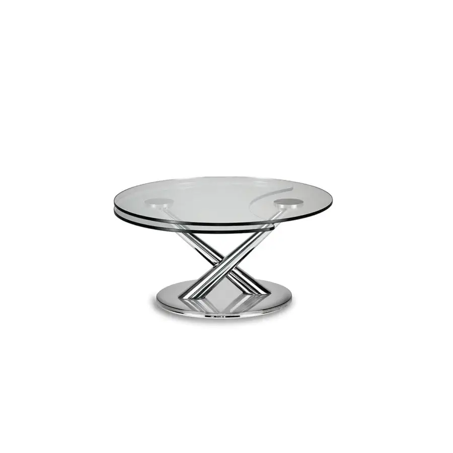 Distinguished Naos Abra coffee table with clear glass tops and bright silvery painted steel base crafted in Italy