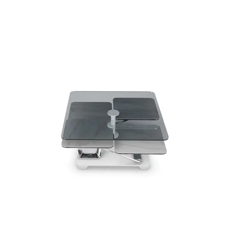 Elegant Naos Altair coffee table with extensible structure in painted steel and five glass tops with contemporary white finish