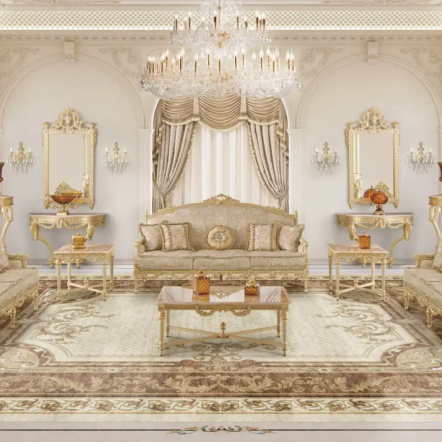 Superior Modenese Imperial Majesty lounge chair with creamy beige damask upholstery and gold-toned hardwood frame