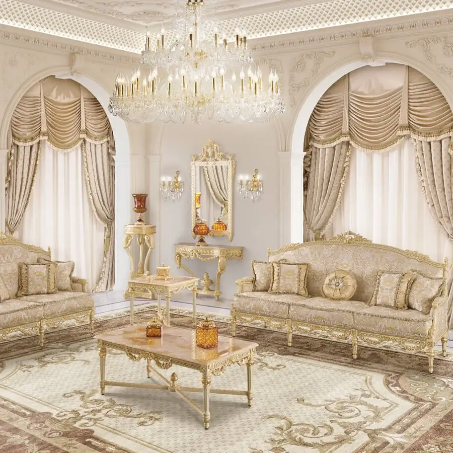 Lavish Modenese Imperial Majesty lounge chair with creamy beige damask upholstery and glossy carved hardwood frame