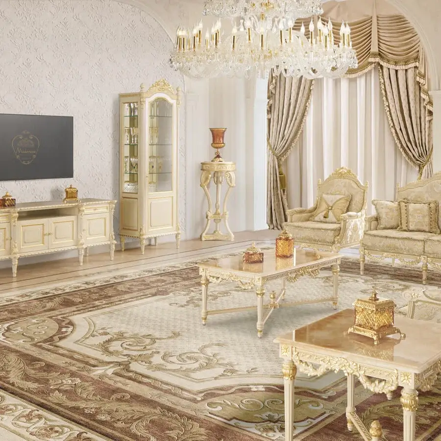 Sumptuous Modenese Imperial Majesty lounge chair in creamy beige damask textile with gilded wood carving