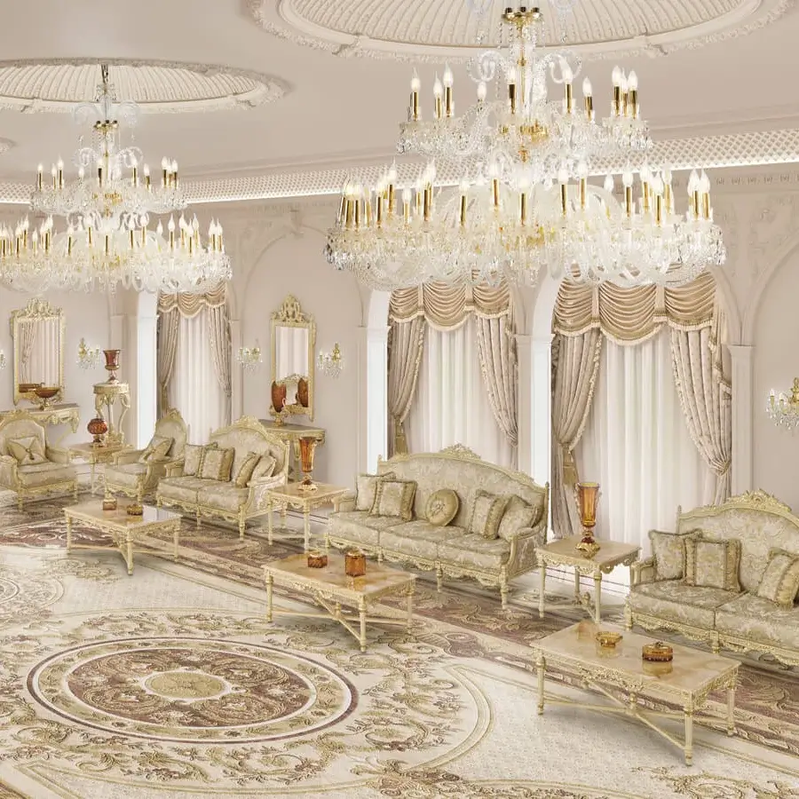 Exceptional Modenese Imperial Majesty lounge chair upholstered in creamy off-white damask with a glossy hardwood frame