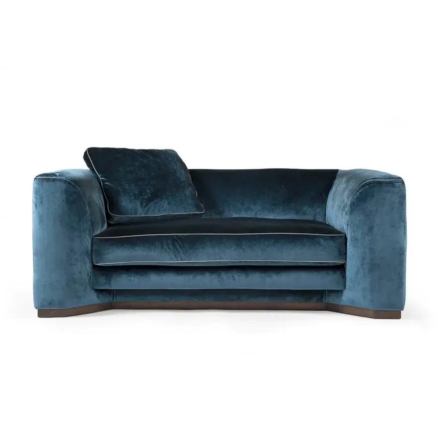 Sophisticated Borzalino Franklin loveseat lounge with plush deep teal velvet upholstery and subtly textured finish