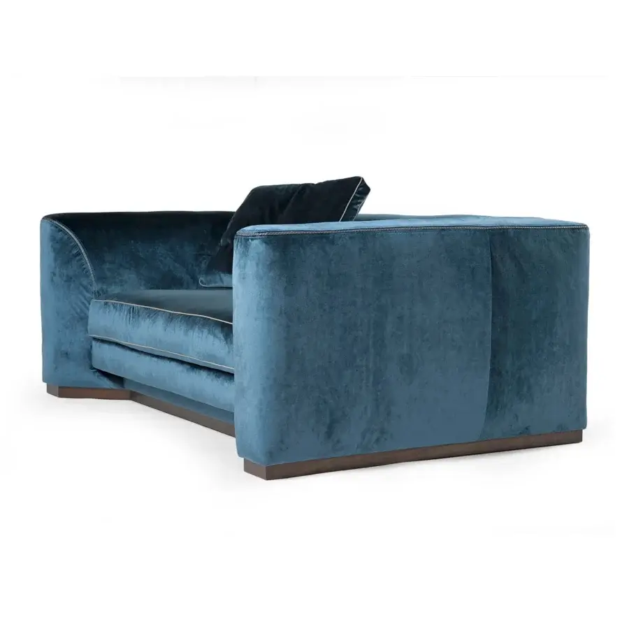 Distinguished Borzalino Franklin loveseat lounge with sumptuous deep teal velvet upholstery and elegant piping details