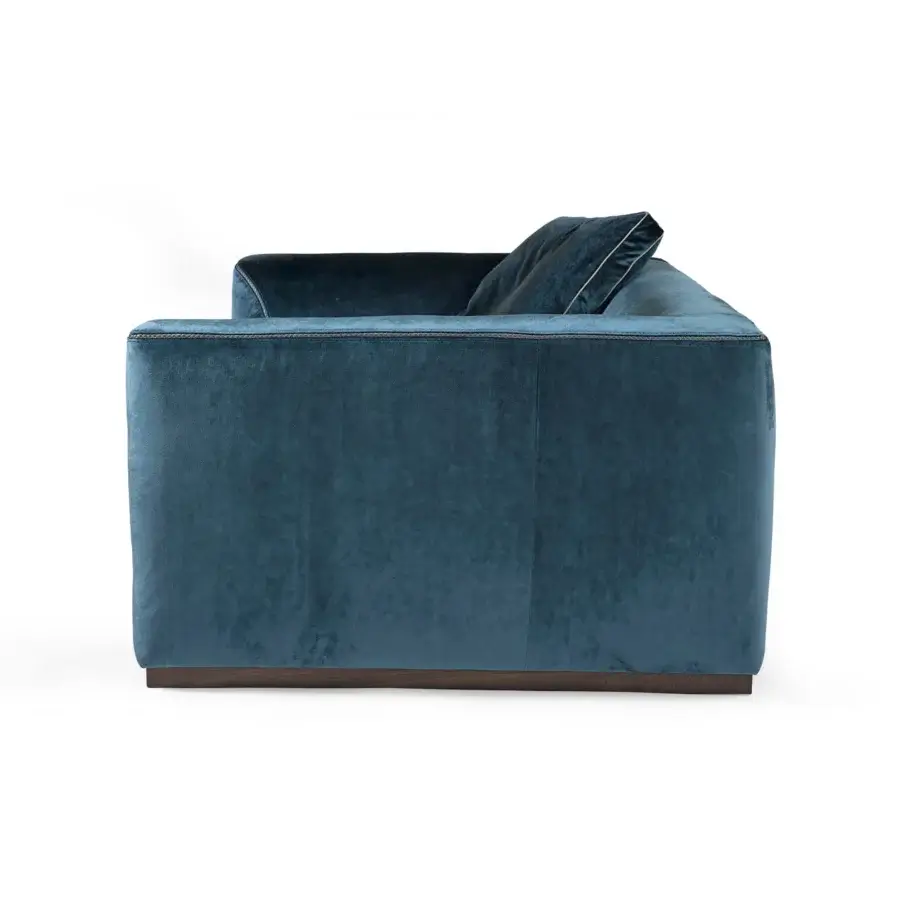 Exclusive Borzalino Franklin loveseat lounge in textured matte deep teal velvet with solid wood structure
