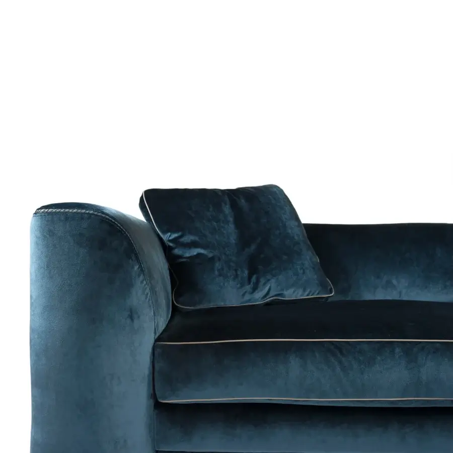 Superior Borzalino Franklin loveseat lounge crafted with plush deep teal velvet and elegant piping details