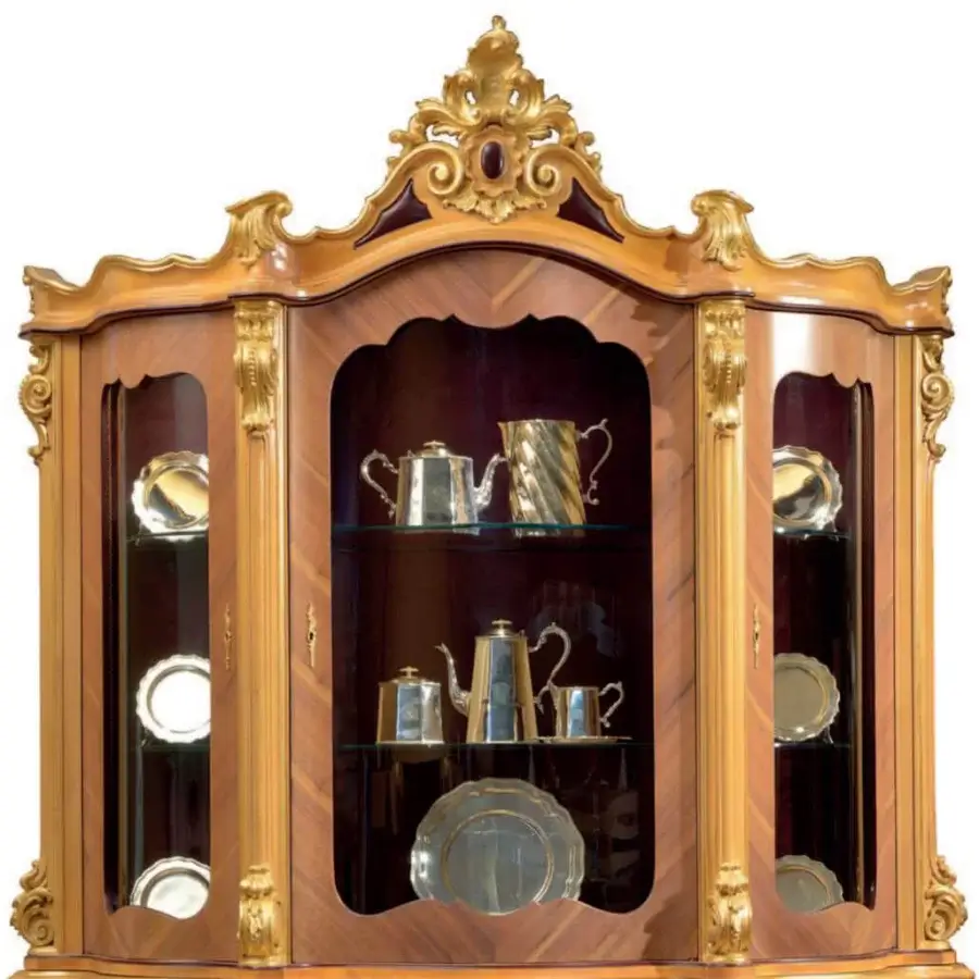 Lavish Armando Rho A1376 cabinet crafted with light cherry wood and amaranth, boasting a glossy gold leaf finish