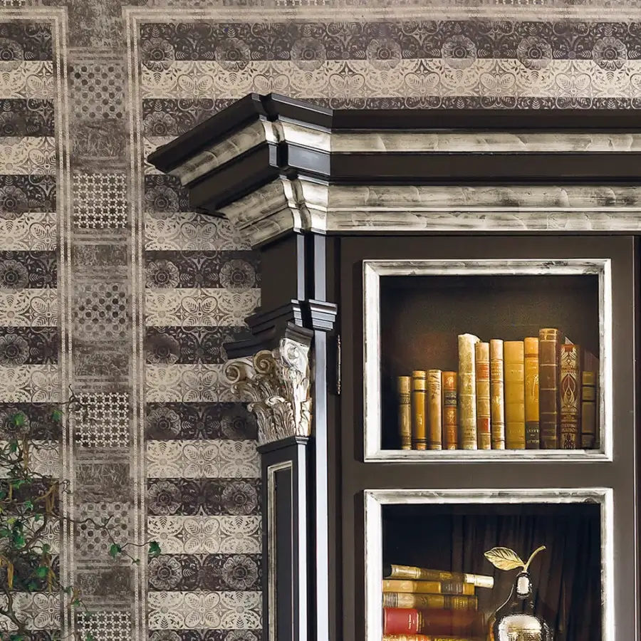 Architectural handcrafted Provasi 0390 bookcase with dark satin wood and lighter toned shelving compartments
