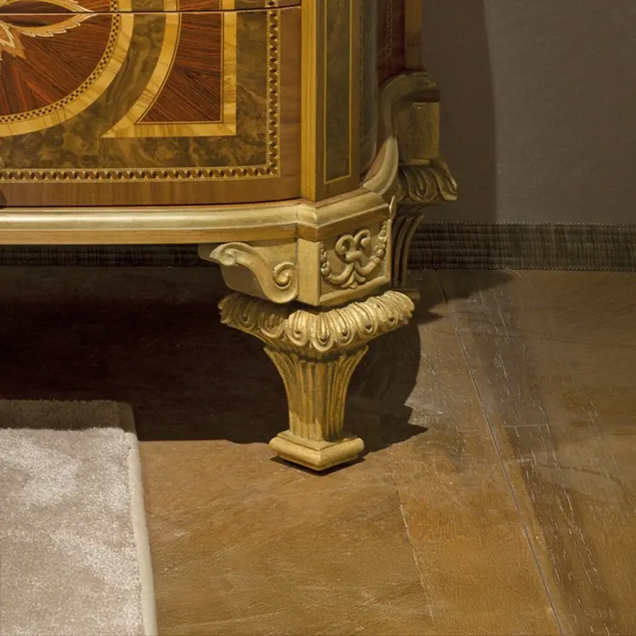 Superior Provasi 1305-2 nightstand built with solid wood and ornate marble, exhibiting a glossy finish