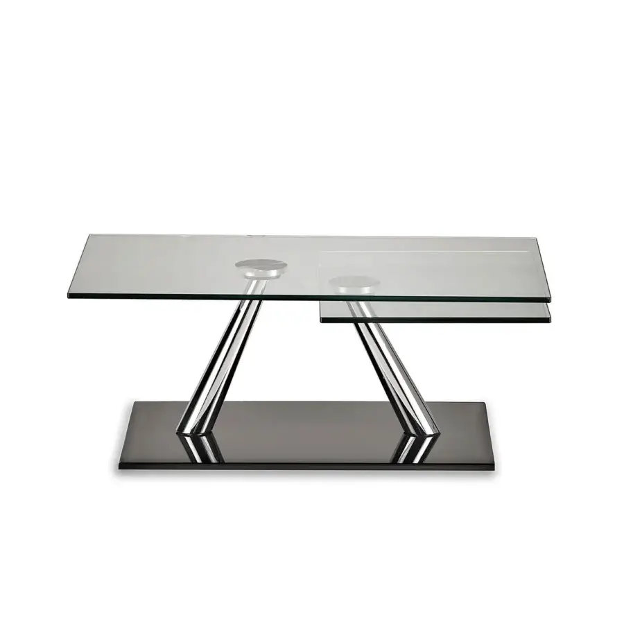 Exceptional Naos Aqui coffee table with synchronized revolving glass tops and dark gray stratified glass base crafted in Italy