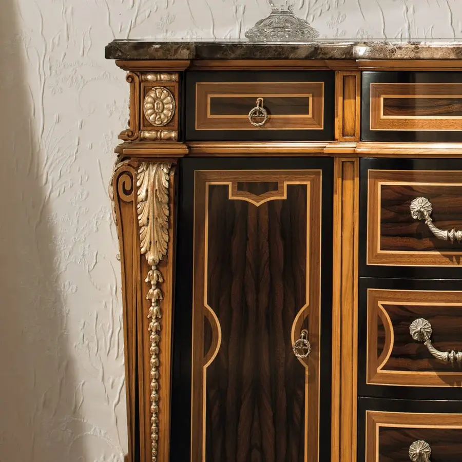 Exquisite Provasi 1225 dresser crafted in noble woods with a glossy finish and prestigious marble surface