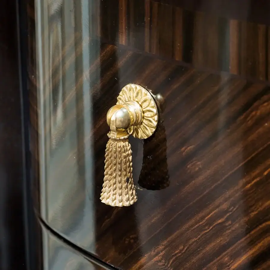 Distinguished Provasi 1405 dresser crafted in dark olive wood with a glossy finish and ornate golden metal handle