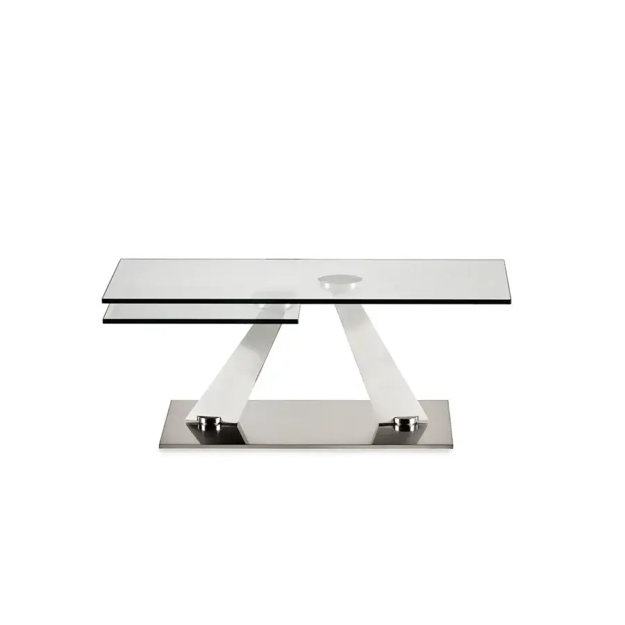 Elegant Naos Aquilyps coffee table with synchronized revolving clear glass tops and galvanized steel structure