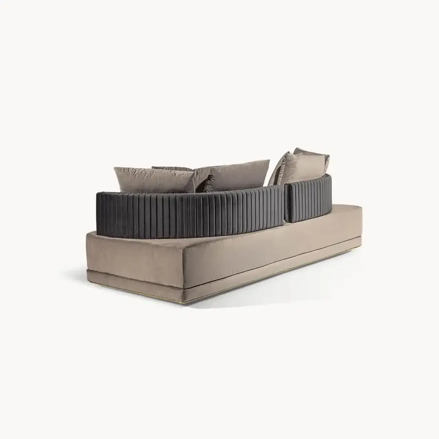 Captivating Visionnaire Miller Unicum sofa with quilted muted gray fabric and satin black nickel aluminum base