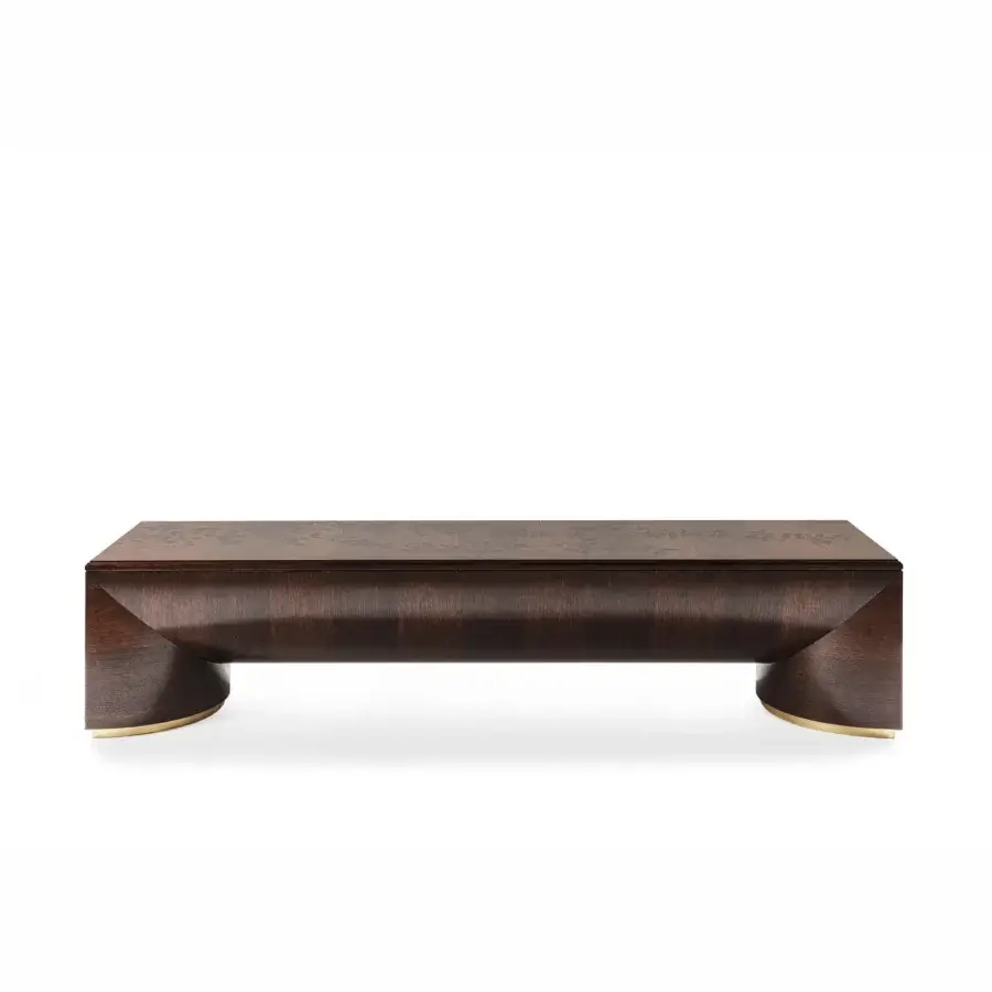 Distinguished Provasi 2518 coffee table crafted in oak with a satin finish and contrasting lighter plinth base