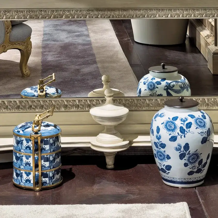 Lavish Provasi 1302 console crafted in solid wood with ornate floral motifs and a luxurious marble top, finished with satin