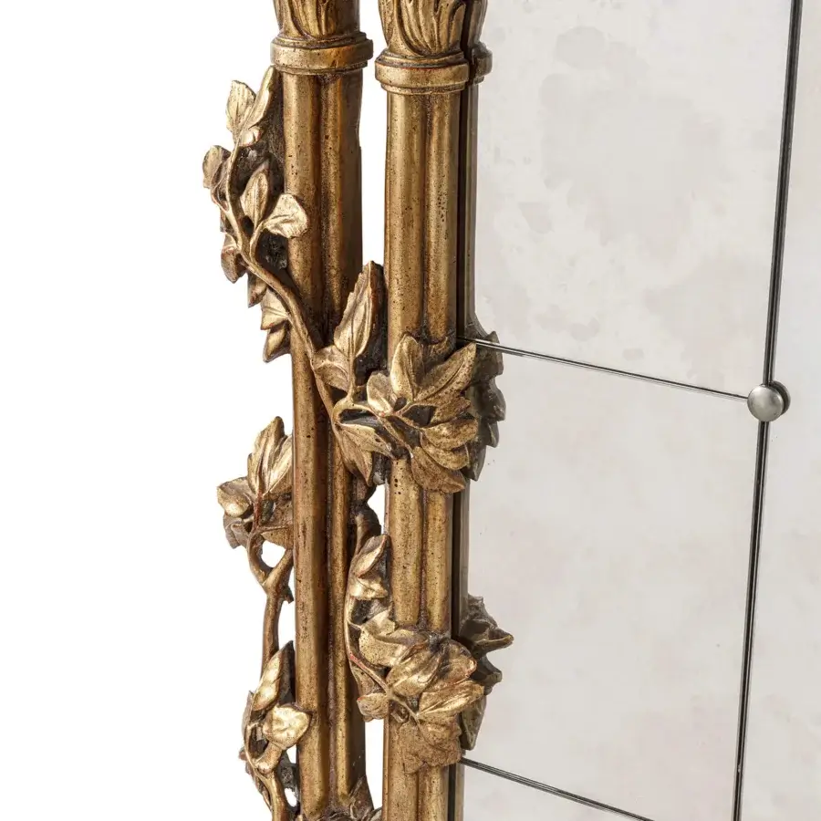 Distinguished Provasi 0770 mirror crafted in Italy with intricate carved gilt frame and delicate metal gridwork