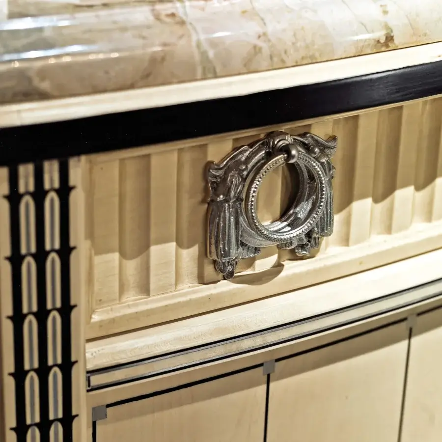 Exclusive Provasi 1502 sideboard built in Italy with noble maple wood, a satin finish and marble surface
