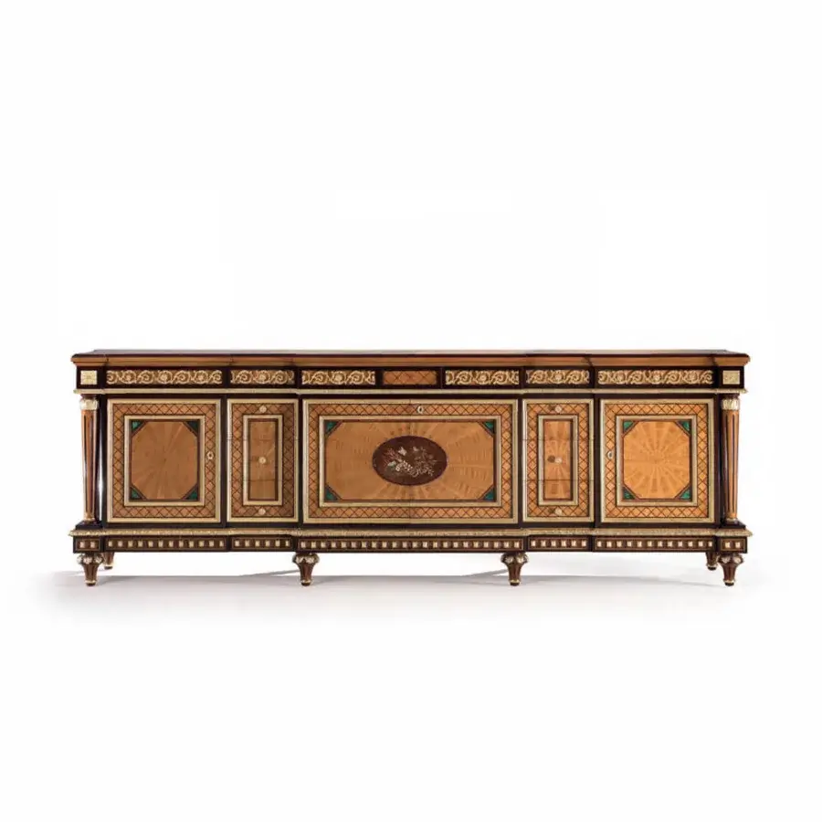 Superior Armando Rho A1310 sideboard handcrafted in satinwood, yew wood and amaranth with a glossy dark brown finish