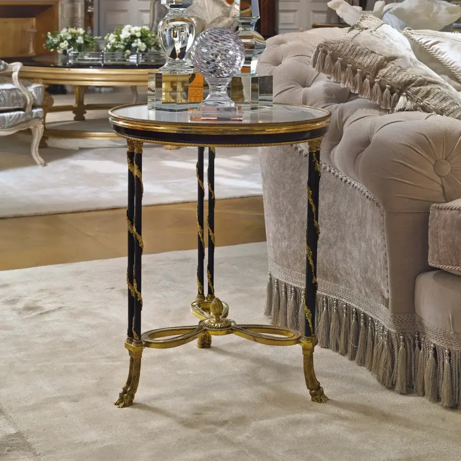 Distinguished Provasi 0574 side table crafted with slender brass and pristine marble, exhibiting a black glossy finish