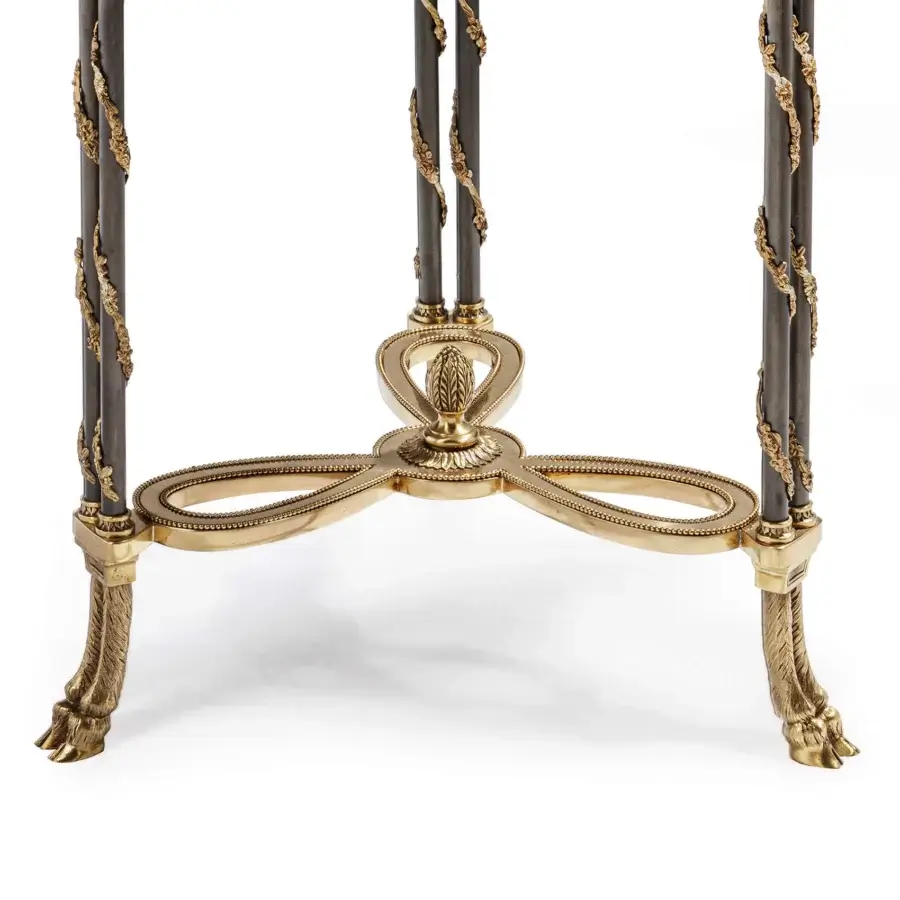 Lavish Provasi 0574 side table crafted in dark-stained wood with polished brass detailing and ornate sculpted feet