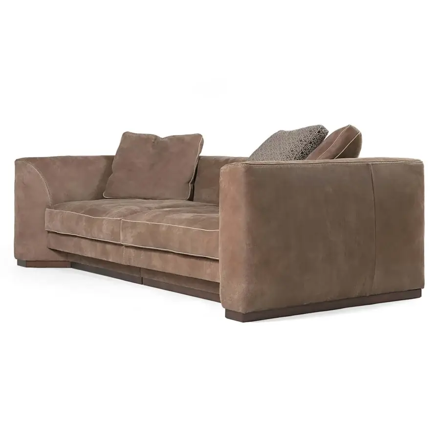 Superior Borzalino Franklin sofa with relaxed lines, warm medium brown textile upholstery and solid wood construction