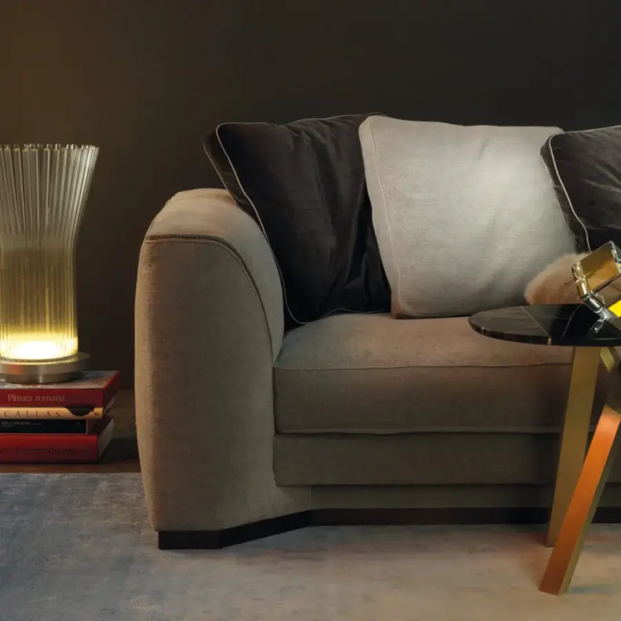 Elegant Borzalino Franklin sofa with neutral gray fabric upholstery and solid wood poplar plywood structure