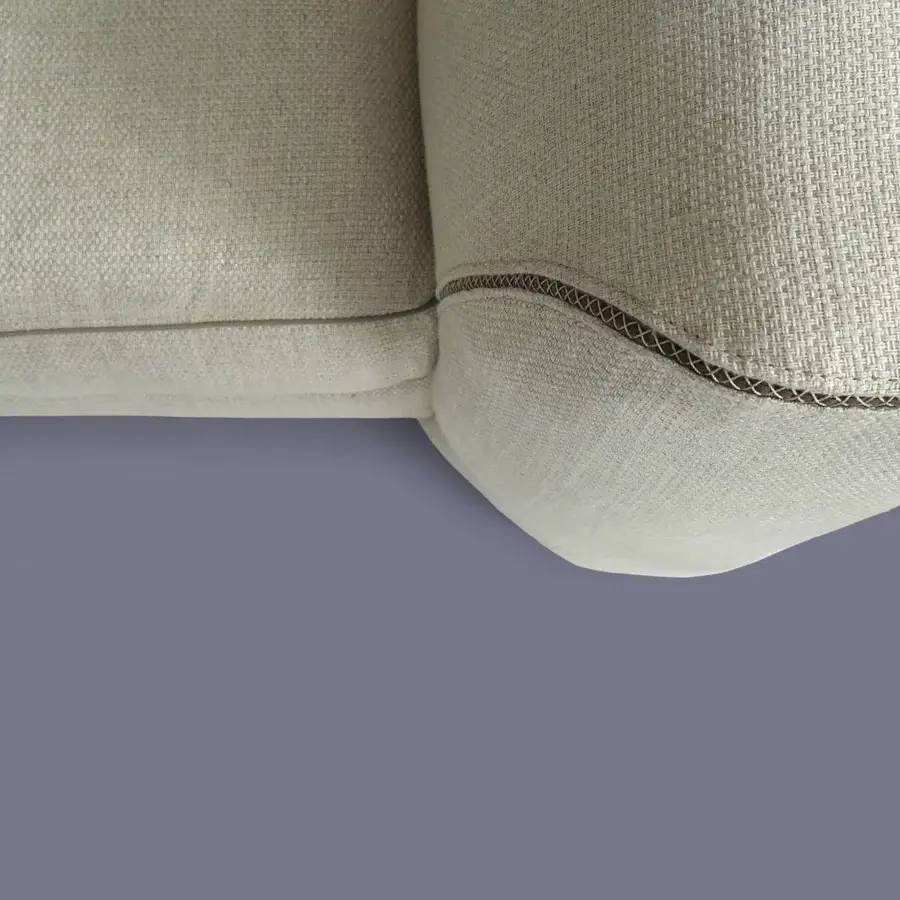 Exceptional Borzalino Franklin sofa with light beige textured fabric upholstery and refined seam detailing