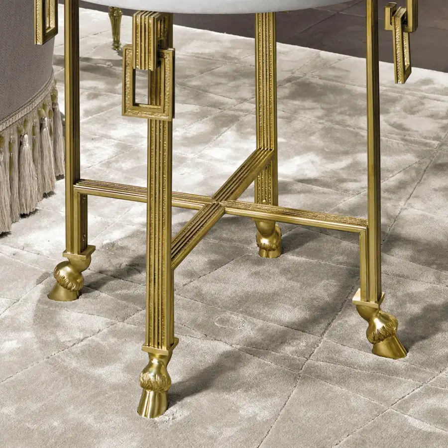 Superior Provasi 1718 side table crafted with slender brass structure and prestigious marble top in luminous golden finish
