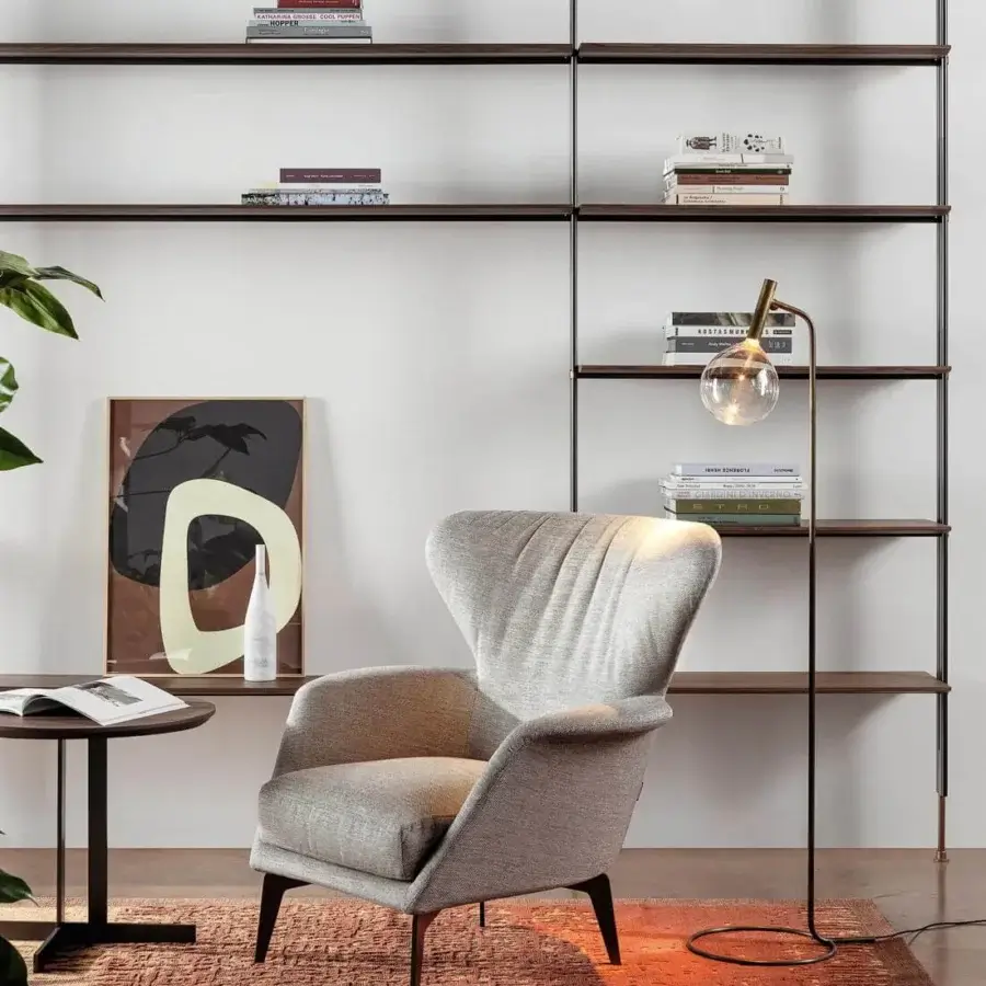 Captivating Bonaldo Lovy lounge chair with light gray woven textile upholstery and matt painted metal feet