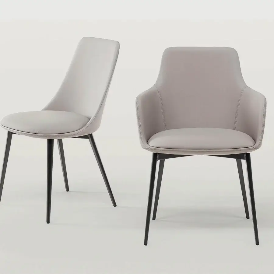 Superior Bonaldo Itala armchair with soft lines upholstered in light gray textile and matte black metal legs