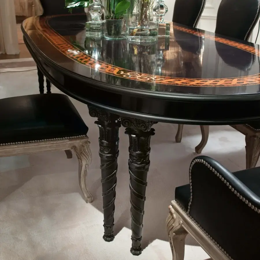 Exquisite Provasi 2913 extendable table crafted in Mahogany and luminous Citronnier with glossy finish