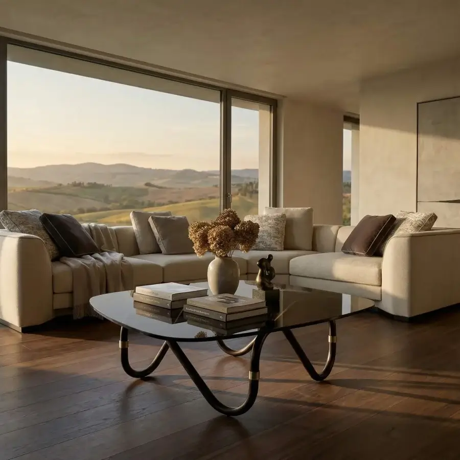 Sophisticated Borzalino Franklin L sectional with woven neutral beige fabric upholstery and solid wood structure